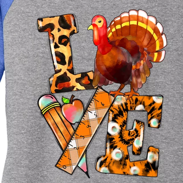 Thanksgiving Teacher Life Turkeys Love Leopard Fall Vibes Great Gift Women's Tri-Blend 3/4-Sleeve Raglan Shirt