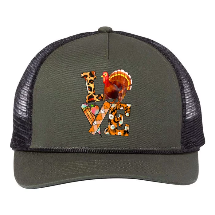 Thanksgiving Teacher Life Turkeys Love Leopard Fall Vibes Great Gift Retro Rope Trucker Hat Cap