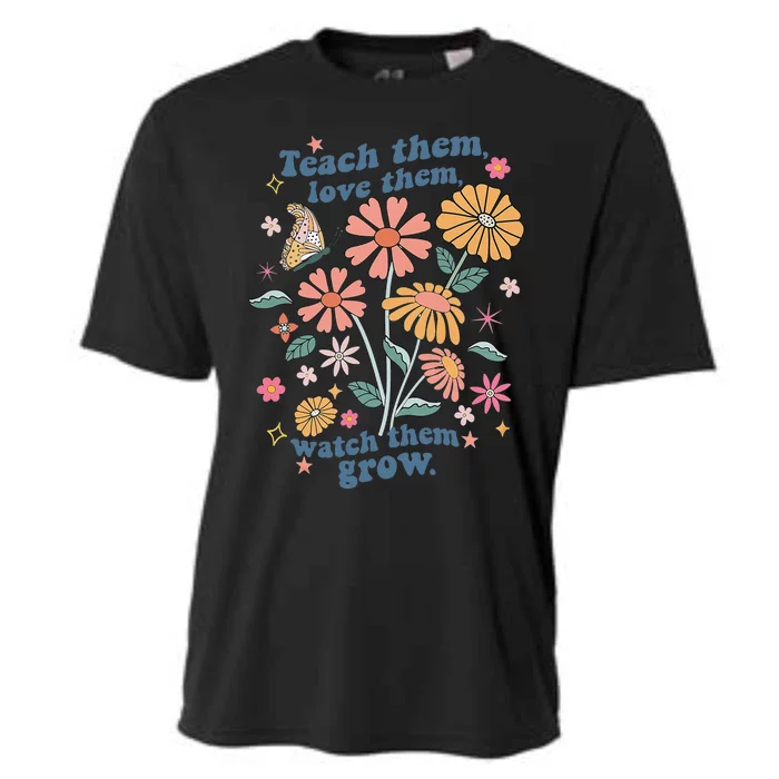 Teach Them Love Them Watch Them Grow Retro Teacher Floral Cooling Performance Crew T-Shirt