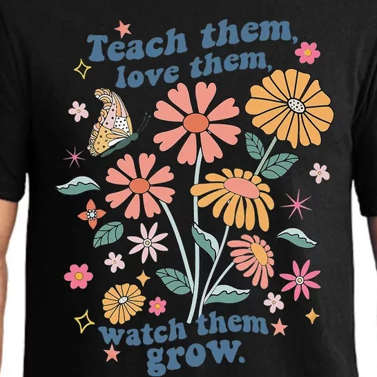 Teach Them Love Them Watch Them Grow Retro Teacher Floral Pajama Set