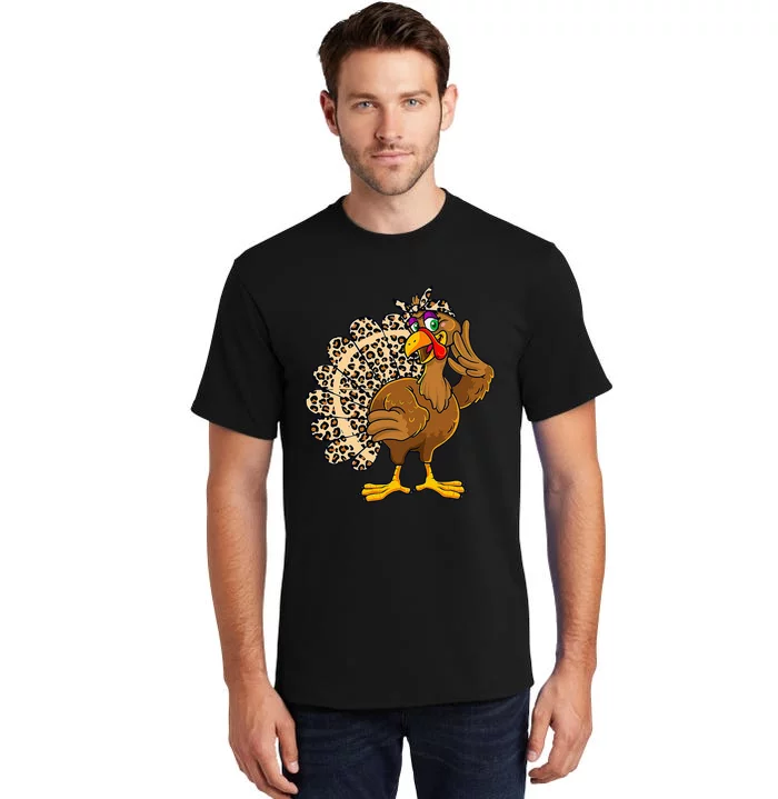 Turkey Thanksgiving Leopard Print Autumn Fall Tall T-Shirt