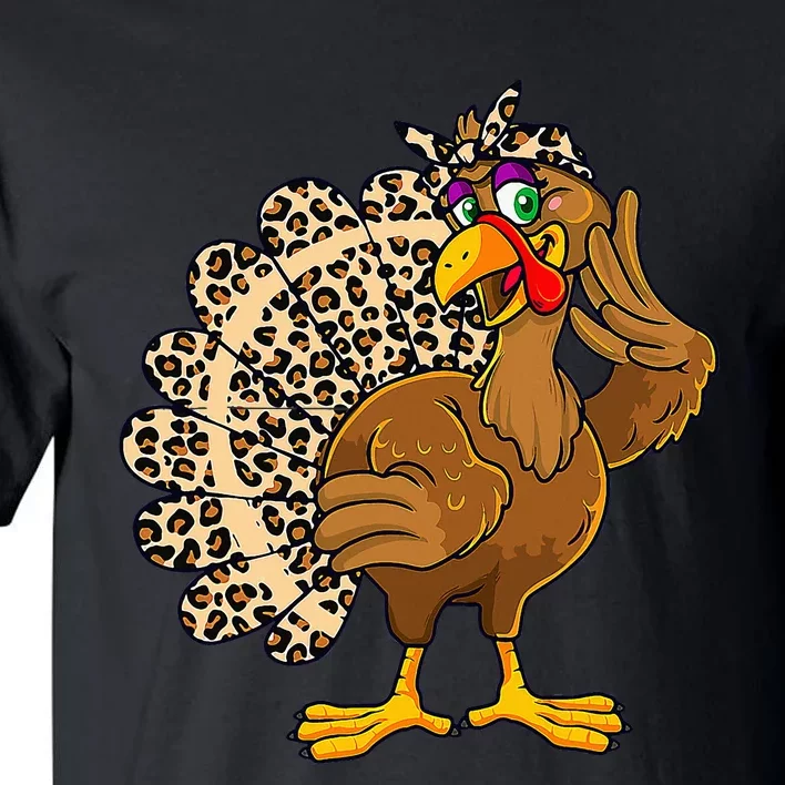 Turkey Thanksgiving Leopard Print Autumn Fall Tall T-Shirt