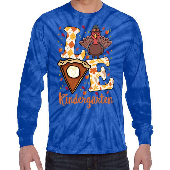 Thanksgiving Thankful Love Teacher Kindergarten Turkey Fall Cute Gift Tie-Dye Long Sleeve Shirt