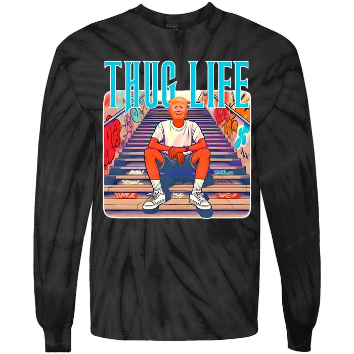 Trump Thug Life 4th Of July Tie-Dye Long Sleeve Shirt