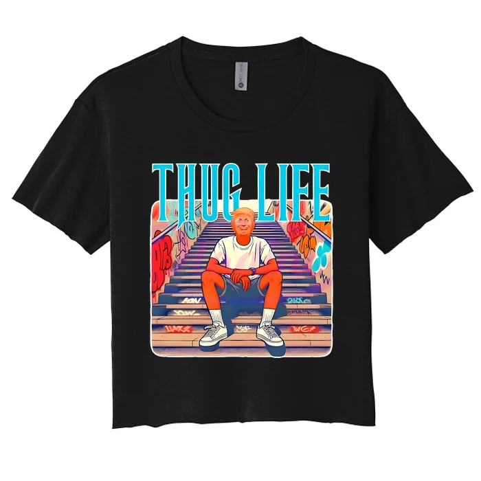 Trump Thug Life 4th Of July Women's Crop Top Tee