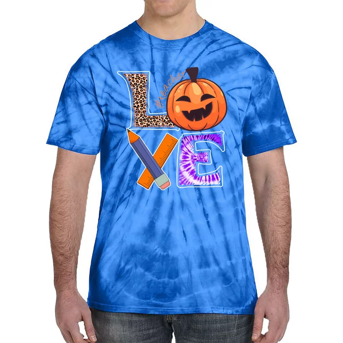 Thanksgiving Teacher Life Pumpkin Love Leopard Fall Vibes Gift Tie-Dye T-Shirt