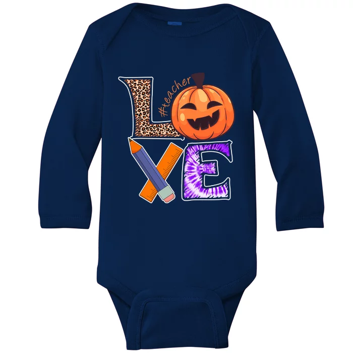 Thanksgiving Teacher Life Pumpkin Love Leopard Fall Vibes Gift Baby Long Sleeve Bodysuit