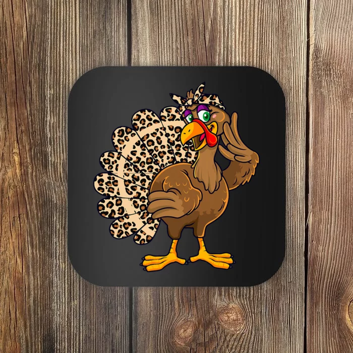 Thanksgiving Turkey Leopard Print Autumn Fall Coaster