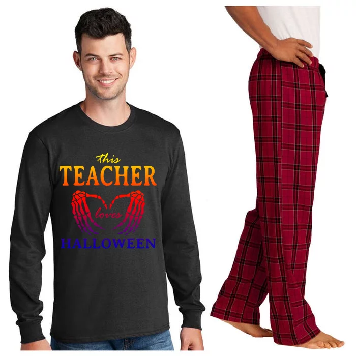 This Teacher Loves Halloween Teaching Scary Teach Spooky Great Gift Long Sleeve Pajama Set