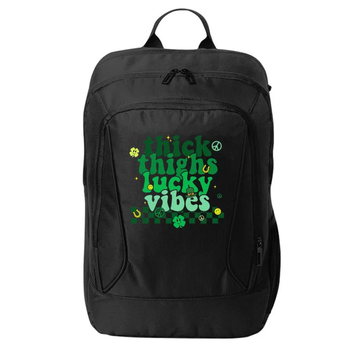 Thick Thighs Lucky Vibes Groovy St Patricks Day Irish City Backpack