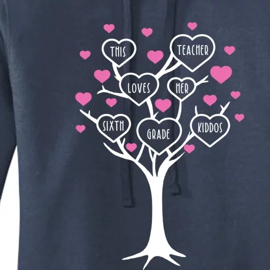 This Teacher Loves Her 6th Grade Valentines Day Tree Teach Gift Women's Pullover Hoodie