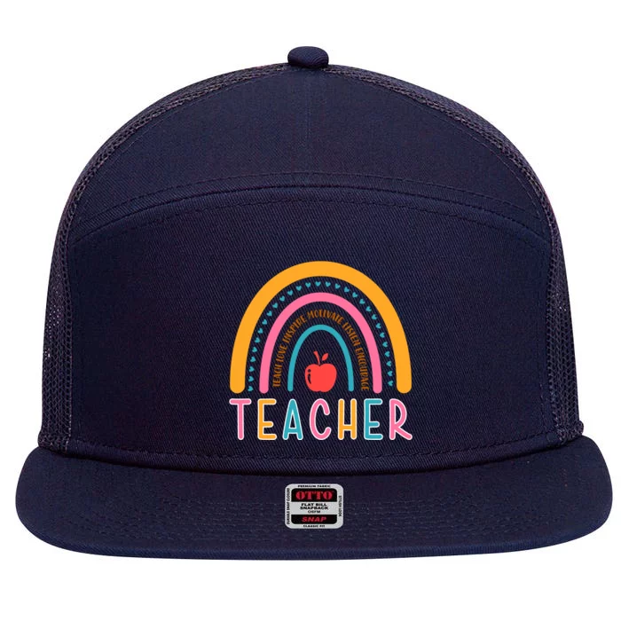 Teacher Teach Love Inspire Motivate Listen Encourage 7 Panel Mesh Trucker Snapback Hat