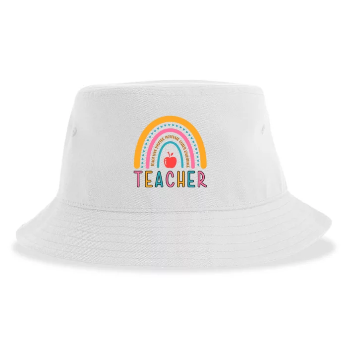 Teacher Teach Love Inspire Motivate Listen Encourage Sustainable Bucket Hat