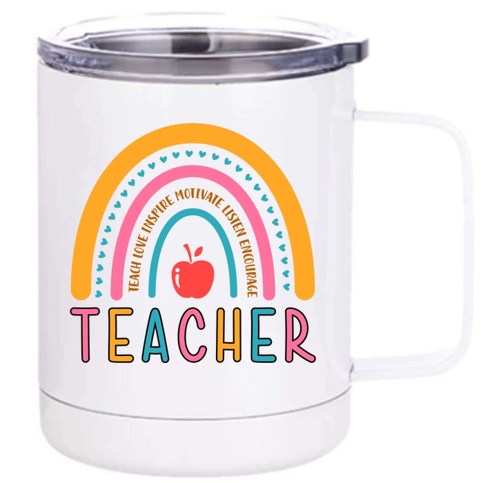 Teacher Teach Love Inspire Motivate Listen Encourage 12 oz Stainless Steel Tumbler Cup