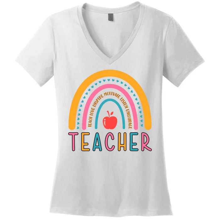 Teacher Teach Love Inspire Motivate Listen Encourage Women's V-Neck T-Shirt