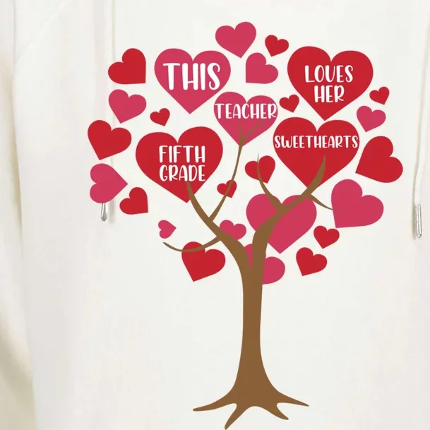 This Teacher Loves Her Valentines Day Tree Teach 5th Grade Gift Womens Funnel Neck Pullover Hood