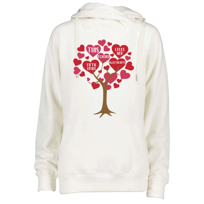 This Teacher Loves Her Valentines Day Tree Teach 5th Grade Gift Womens Funnel Neck Pullover Hood