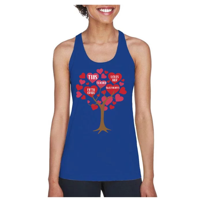 This Teacher Loves Her Valentines Day Tree Teach 5th Grade Gift Women's Racerback Tank