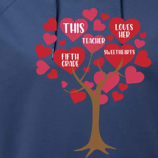 This Teacher Loves Her Valentines Day Tree Teach 5th Grade Gift Performance Fleece Hoodie