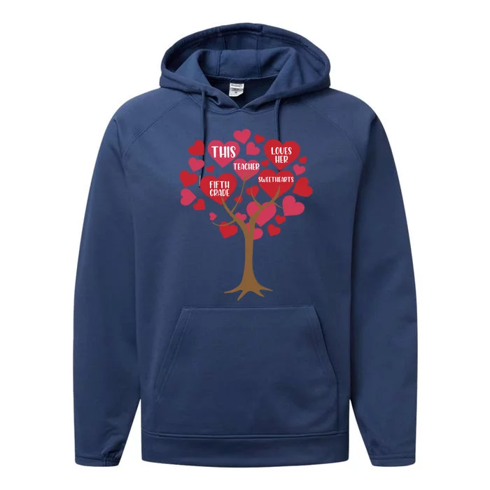 This Teacher Loves Her Valentines Day Tree Teach 5th Grade Gift Performance Fleece Hoodie