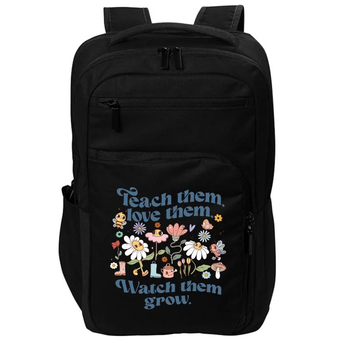 Teach Them Love Them Watch Them Grow Retro 1970s Teacher Impact Tech Backpack