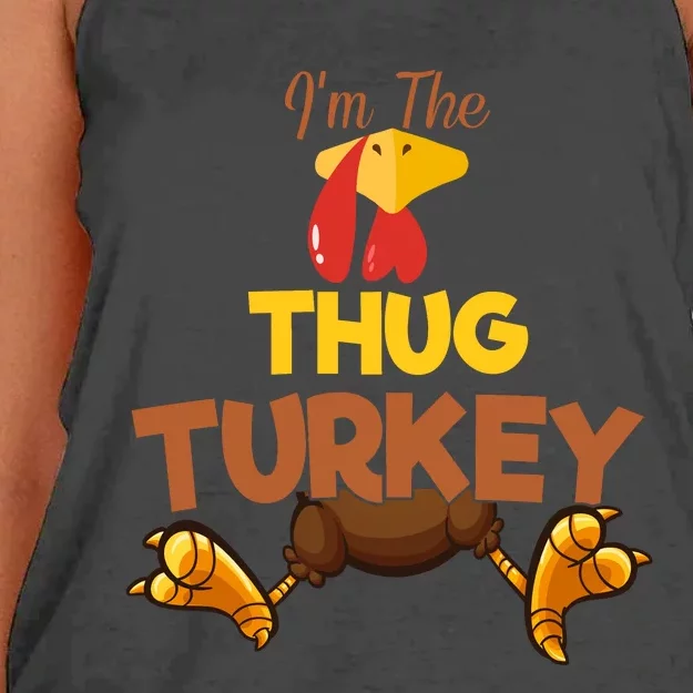 Thug Turkey Matching Family Group Thanksgiving Gifts Women's Knotted Racerback Tank