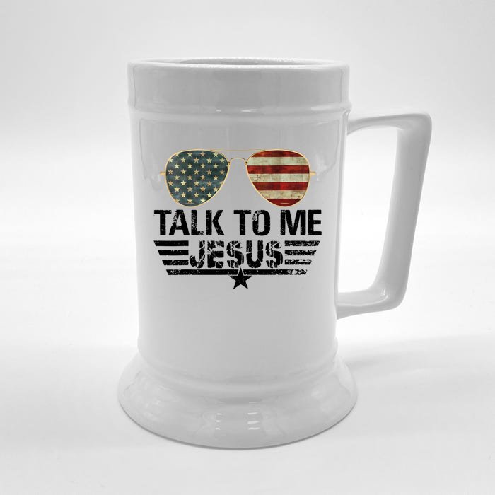 Talk To Me Jesus Glasses Usa Flag Front & Back Beer Stein