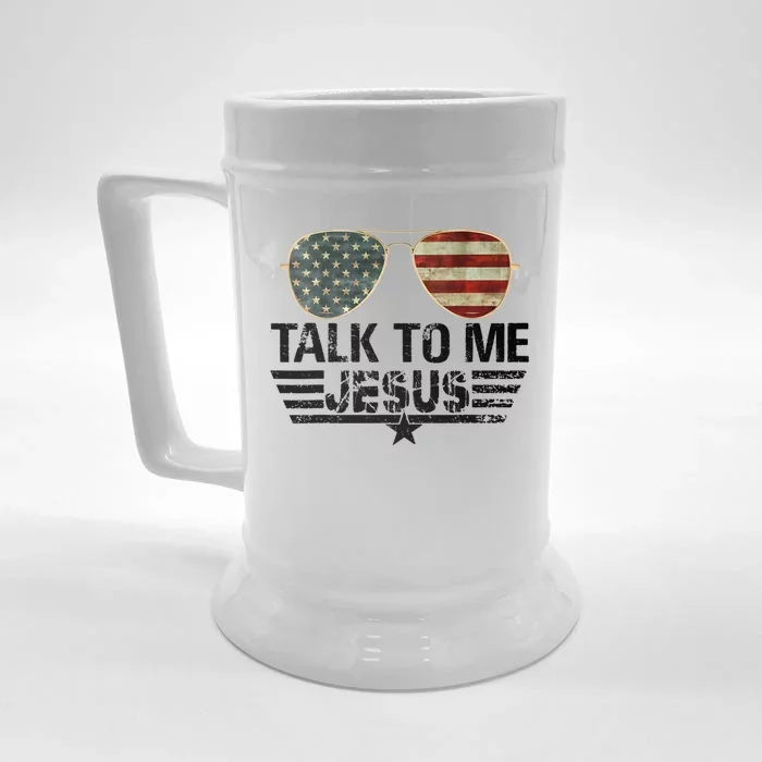 Talk To Me Jesus Glasses Usa Flag Front & Back Beer Stein