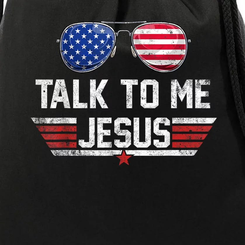 Talk To Me Jesus Glasses US Flag America 4th Of July Drawstring Bag