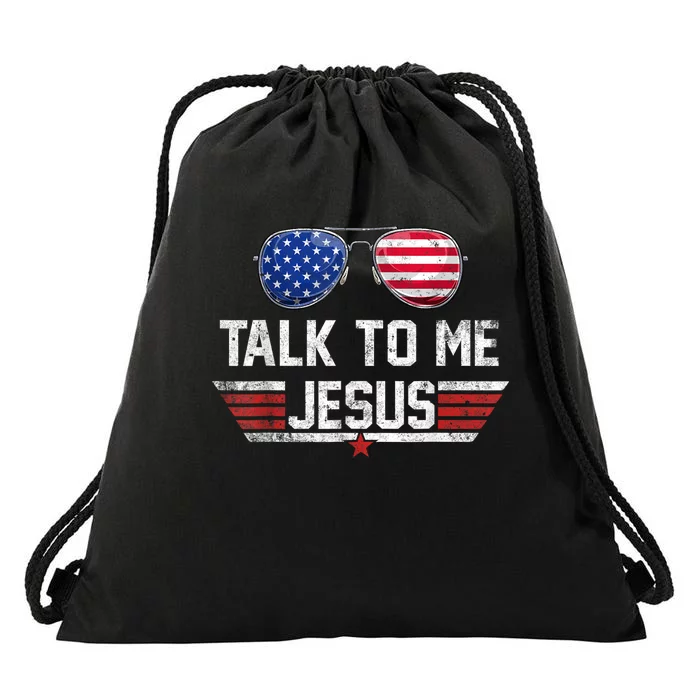 Talk To Me Jesus Glasses US Flag America 4th Of July Drawstring Bag