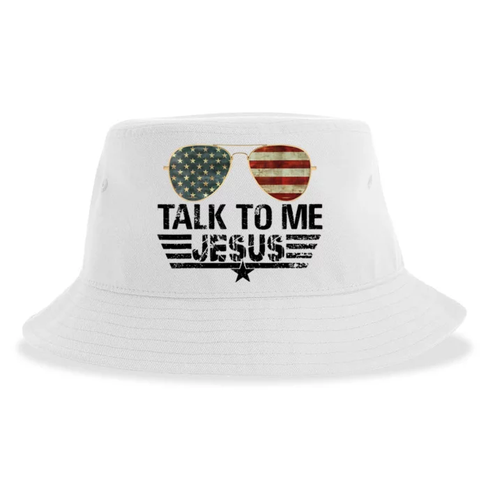 Talk To Me Jesus Glasses US Flag Sustainable Bucket Hat