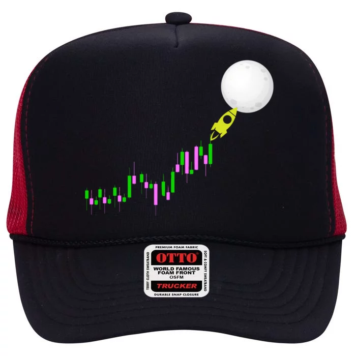 To The Moon Uptrend Trader Funny Gift High Crown Mesh Trucker Hat