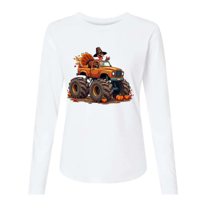 Thanksgiving Turkey Monster Truck Womens Cotton Relaxed Long Sleeve T-Shirt