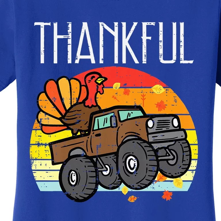 Thankful Turkey Monster Truck Retro Thanksgiving Women's T-Shirt