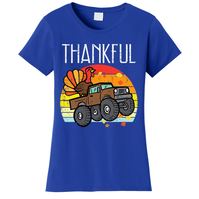 Thankful Turkey Monster Truck Retro Thanksgiving Women's T-Shirt