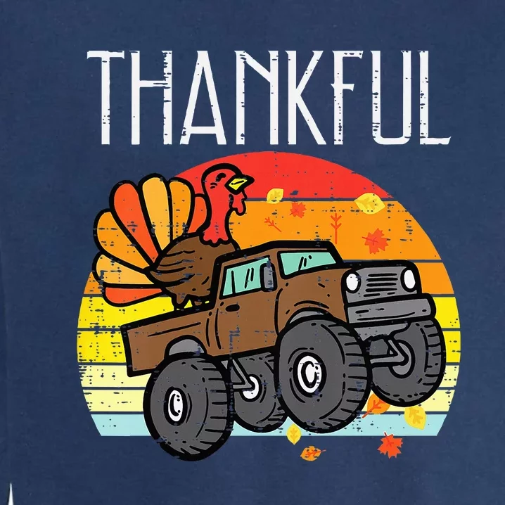 Thankful Turkey Monster Truck Retro Thanksgiving Garment-Dyed Sweatshirt