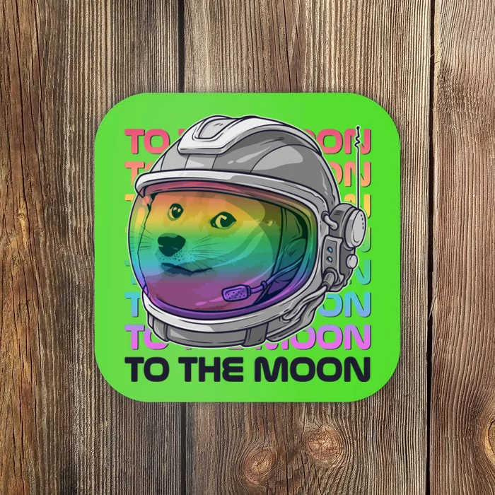 To The Moon Colorful Astronaut DOGE Cryptocurrency Coaster