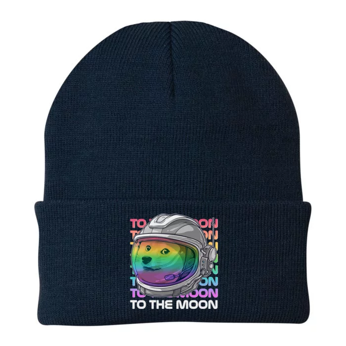 To The Moon Colorful Astronaut DOGE Cryptocurrency Knit Cap Winter Beanie