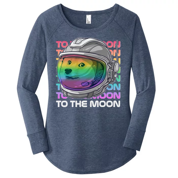 To The Moon Colorful Astronaut DOGE Cryptocurrency Women's Perfect Tri Tunic Long Sleeve Shirt