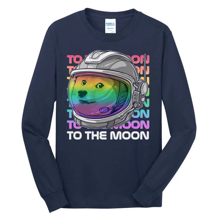 To The Moon Colorful Astronaut DOGE Cryptocurrency Tall Long Sleeve T-Shirt