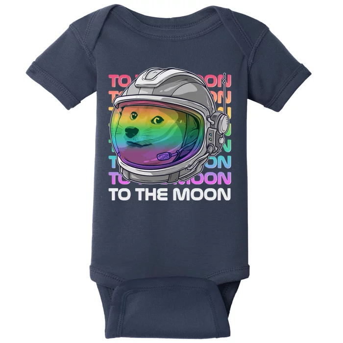 To The Moon Colorful Astronaut DOGE Cryptocurrency Baby Bodysuit