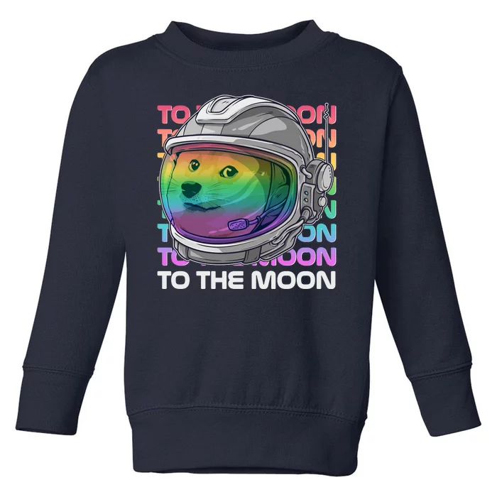 To The Moon Colorful Astronaut DOGE Cryptocurrency Toddler Sweatshirt