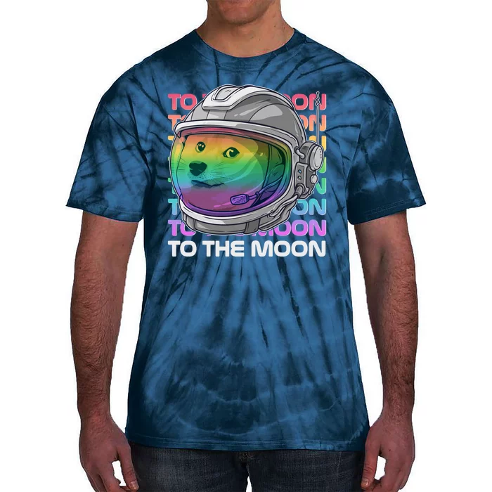 To The Moon Colorful Astronaut DOGE Cryptocurrency Tie-Dye T-Shirt