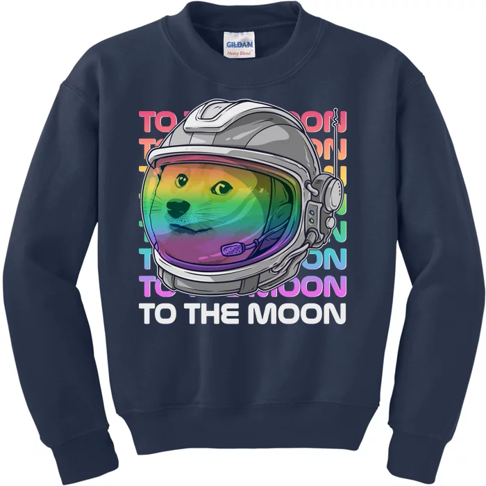 To The Moon Colorful Astronaut DOGE Cryptocurrency Kids Sweatshirt