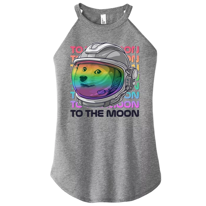 To The Moon Colorful Astronaut DOGE Cryptocurrency Women’s Perfect Tri Rocker Tank