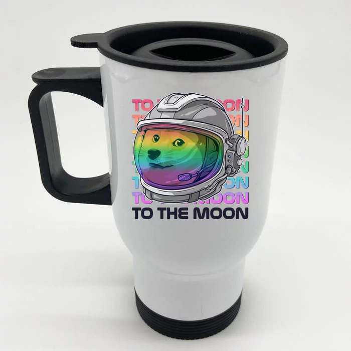 To The Moon Colorful Astronaut DOGE Cryptocurrency Front & Back Stainless Steel Travel Mug