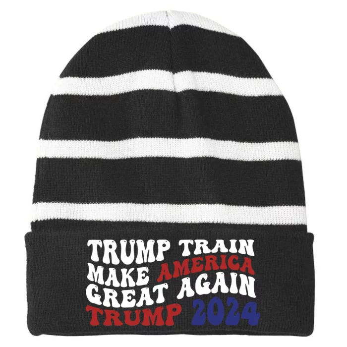 Trump Train Make America Great Again MAGA Striped Beanie with Solid Band