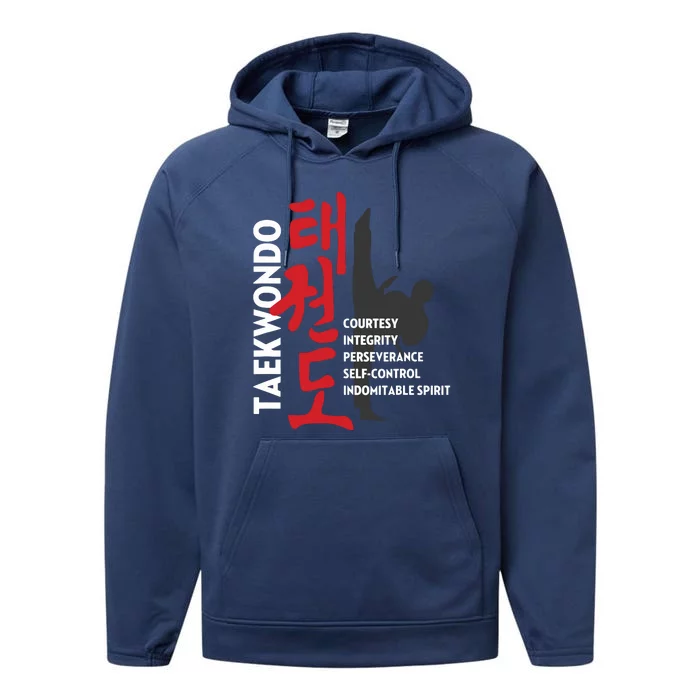 Taekwondo Tenets Martial Arts Graphic Tee Performance Fleece Hoodie