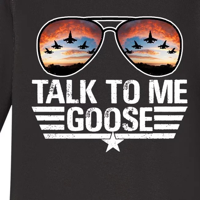 Talk To Me Goose Sunglasses Sky Jet Fighter Flying Baby Long Sleeve Bodysuit