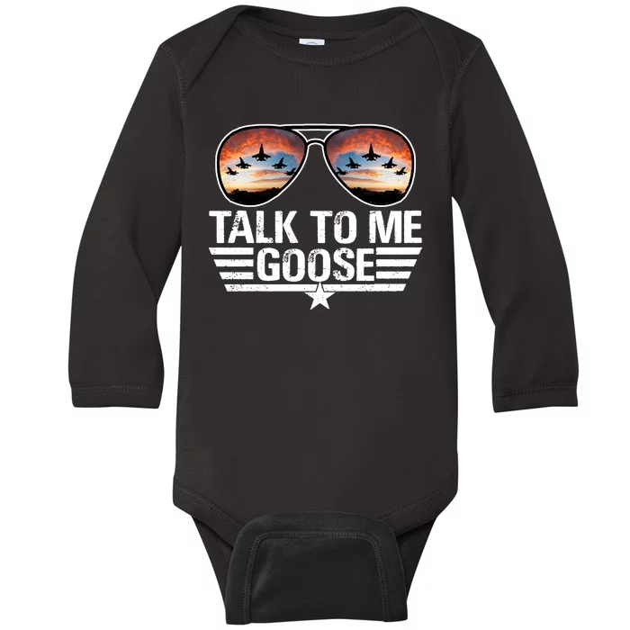 Talk To Me Goose Sunglasses Sky Jet Fighter Flying Baby Long Sleeve Bodysuit